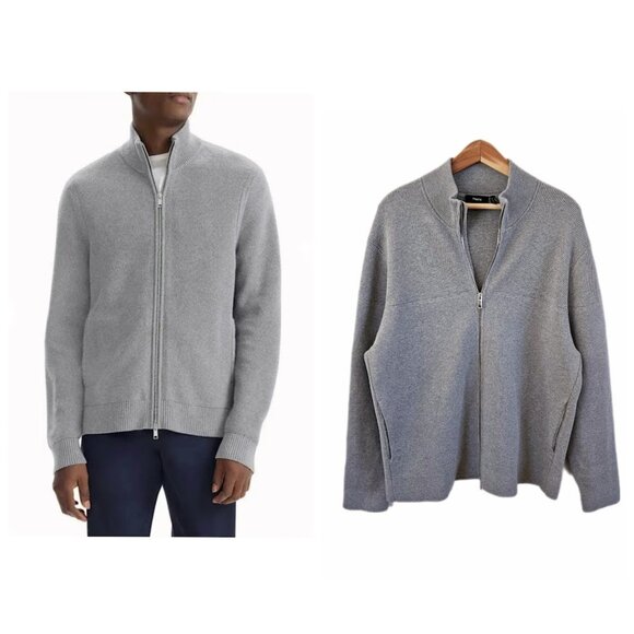 Theory Heather Gray Men's Zip-Up Sweater - Picture 1 of 13